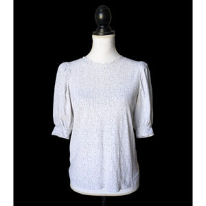 Nation Ltd Rimma White Polka Dot Exaggerated Puff Sleeve Tee Pima Cotton Small